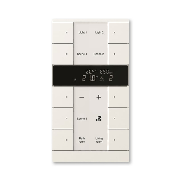 Prvek ovl&aacute;dac&iacute; 10n&aacute;sobn&yacute; kombinovan&yacute;, s ovl&aacute;d&aacute;n&iacute;m HVAC, sn&iacute;mačem CO₂ / vlhkosti, zapu&scaron;těn&yacute;, ABB-Tenton&reg;, zapu&scaron;těn&yacute;