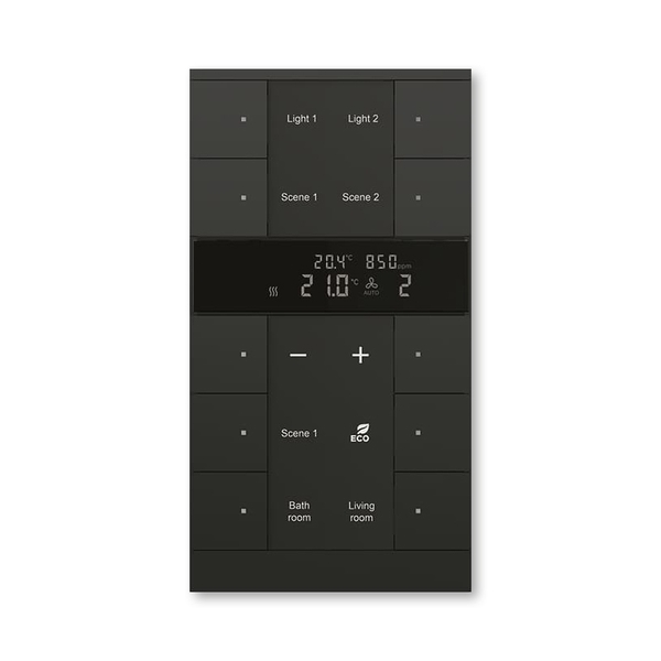 Prvek ovl&aacute;dac&iacute; 10n&aacute;sobn&yacute; kombinovan&yacute;, s ovl&aacute;d&aacute;n&iacute;m HVAC, sn&iacute;mačem CO₂ / vlhkosti, zapu&scaron;těn&yacute;, ABB-Tenton&reg;, zapu&scaron;těn&yacute;
